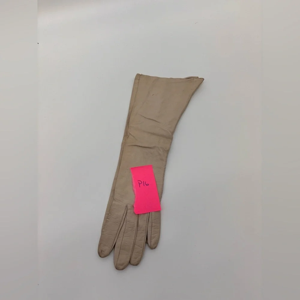 Vintage 1950s Kid Leather Opera Gloves Beige Tan Size 6 Soft Supple Long Gloves